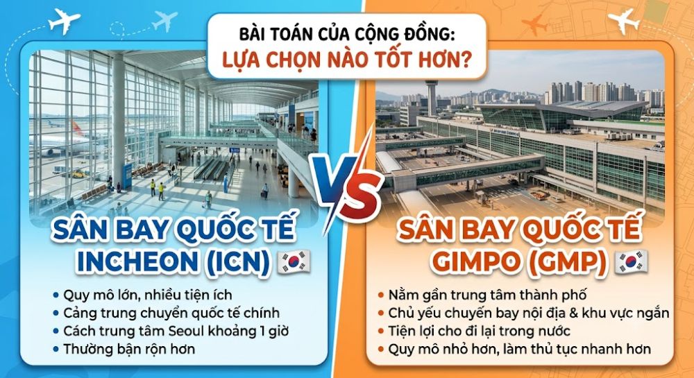 Bay về Việt Nam thì nên đi từ sân bay Incheon hay Gimpo? So sánh thật lòng